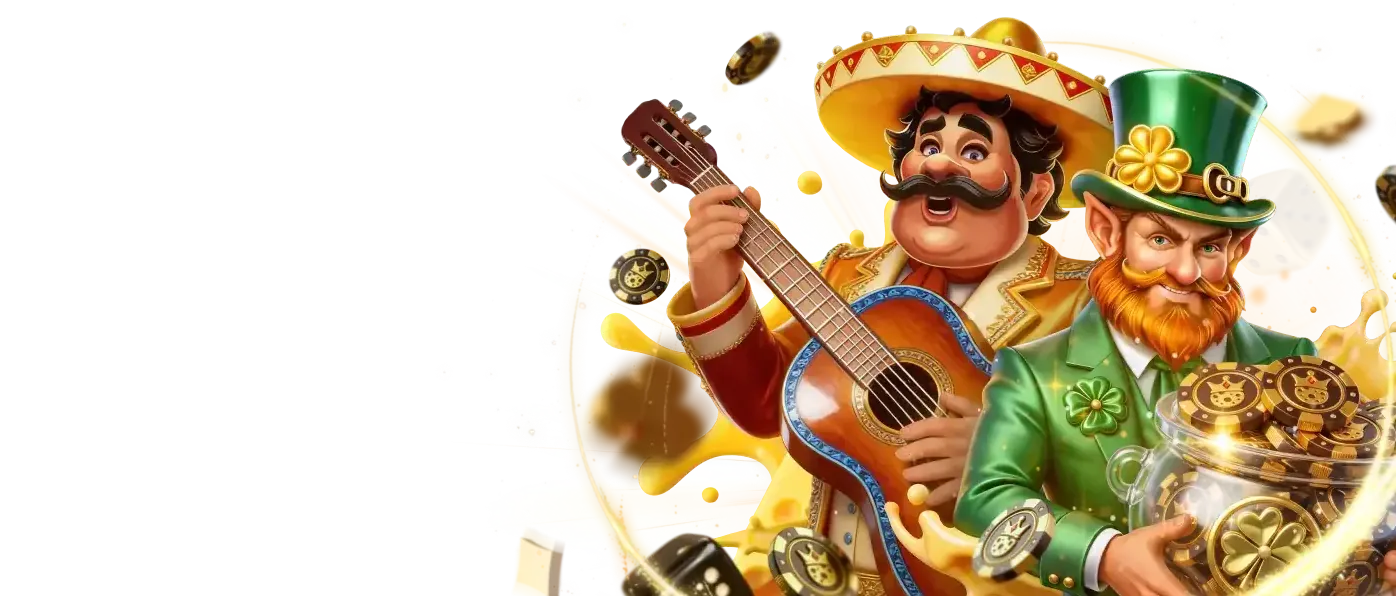 Mariachi en kabouter met goud uit een banner van Kaasino