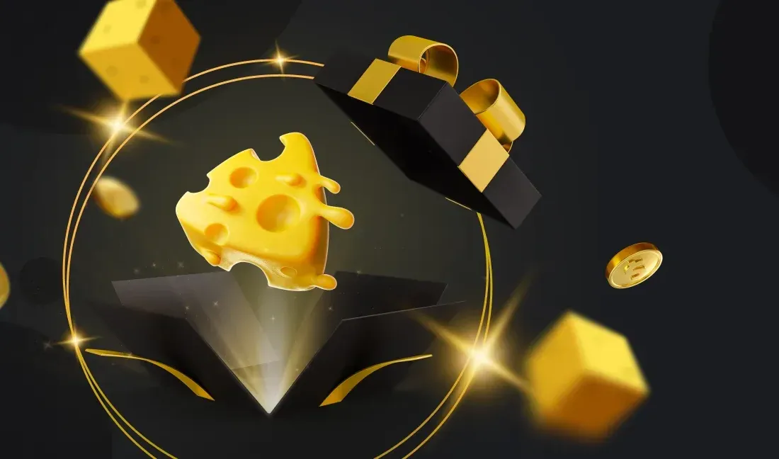 Gouden portaal met kaas en cadeaus uit de promoties van Kaasino